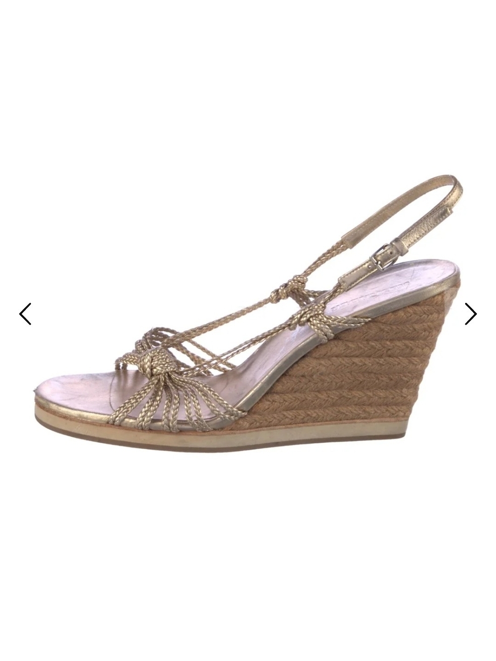 Jil Sander Gold Braided Rope Wedge Sandals Slingback Espadrille Sz 39.5 Designer